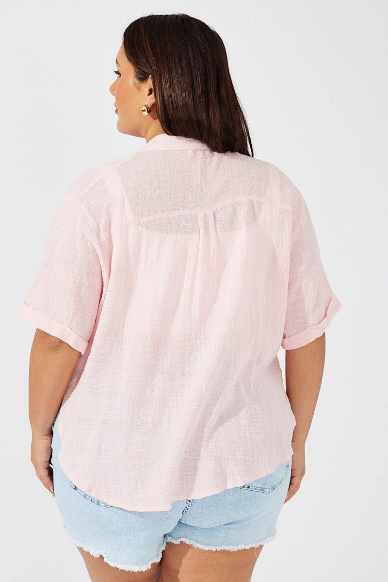 Pink Relaxed Shirt Short Sleeve Unisex wear Ruffle Edge