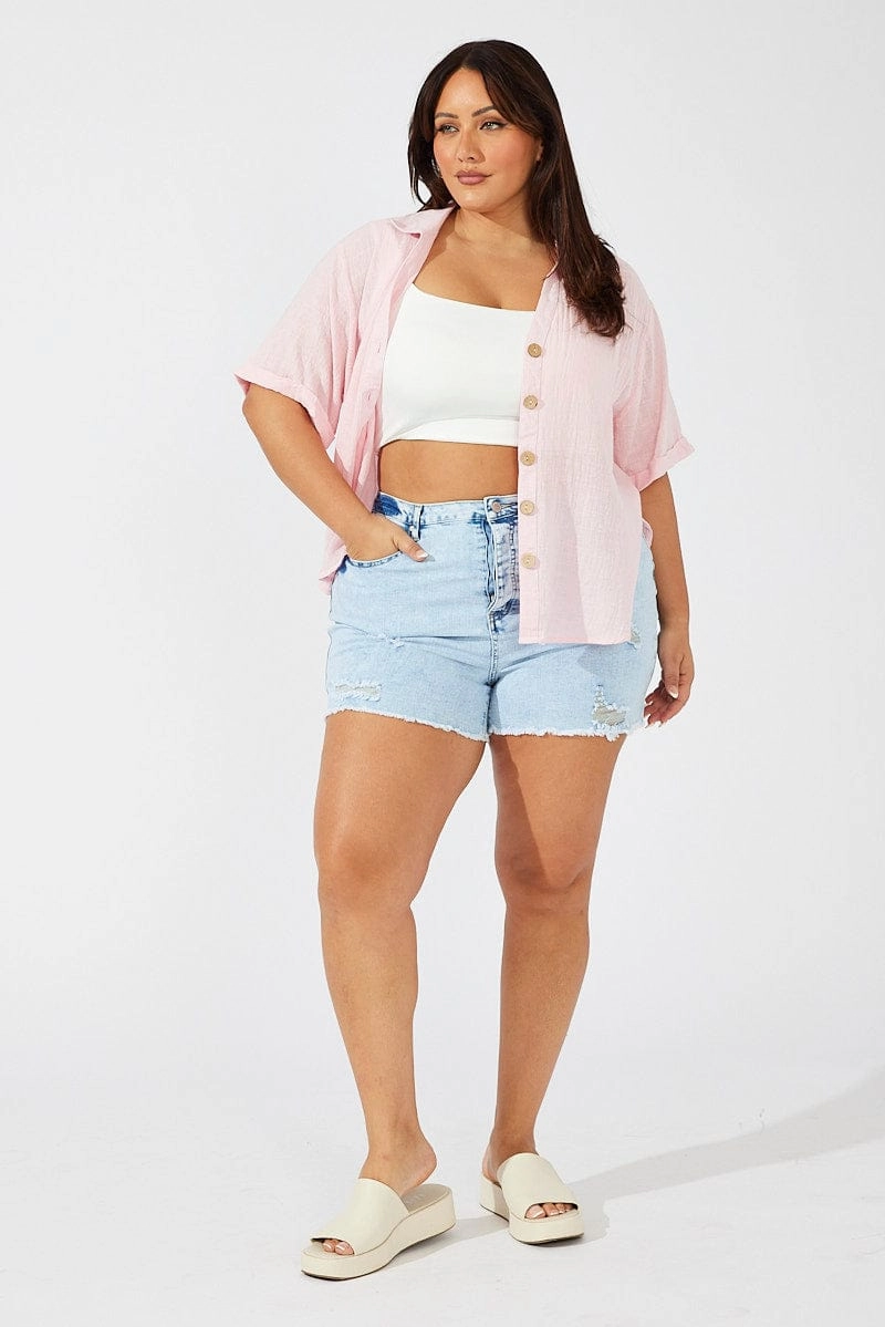 Pink Relaxed Shirt Short Sleeve Polka Dot