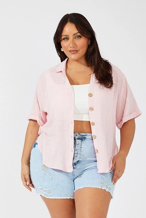Pink Relaxed Shirt Short Sleeve Multi Pocket Design Premium Comfort