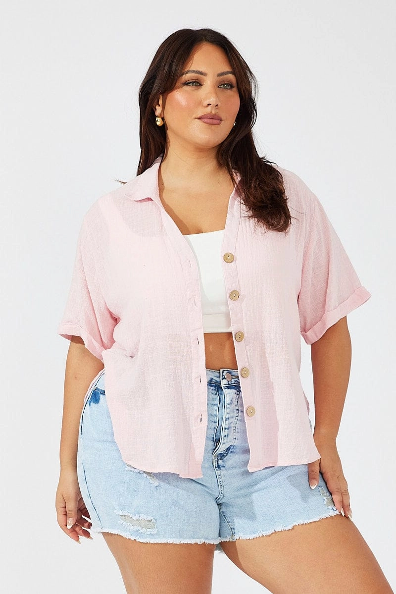 Affordable Fashion Business Meeting Pink Relaxed Shirt Short Sleeve