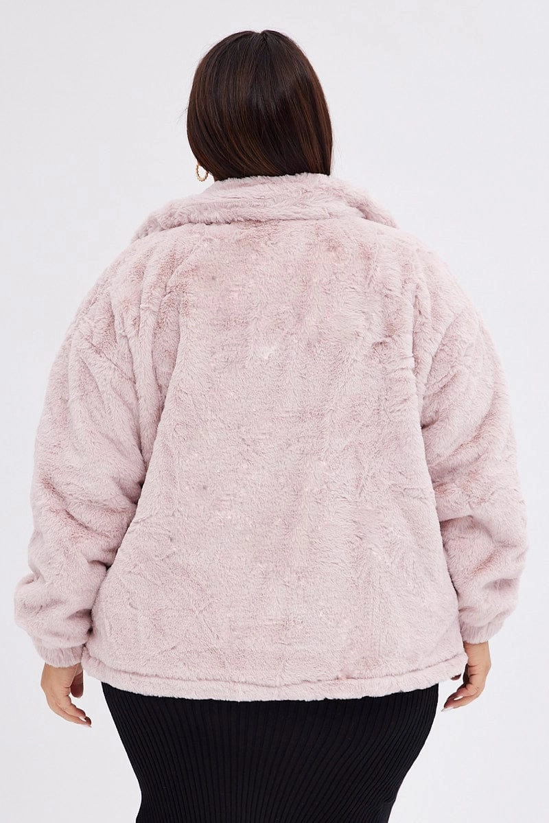 Pink Zip Jacket Lined Plush Faux Fur All Weather Protection Crisp Detail