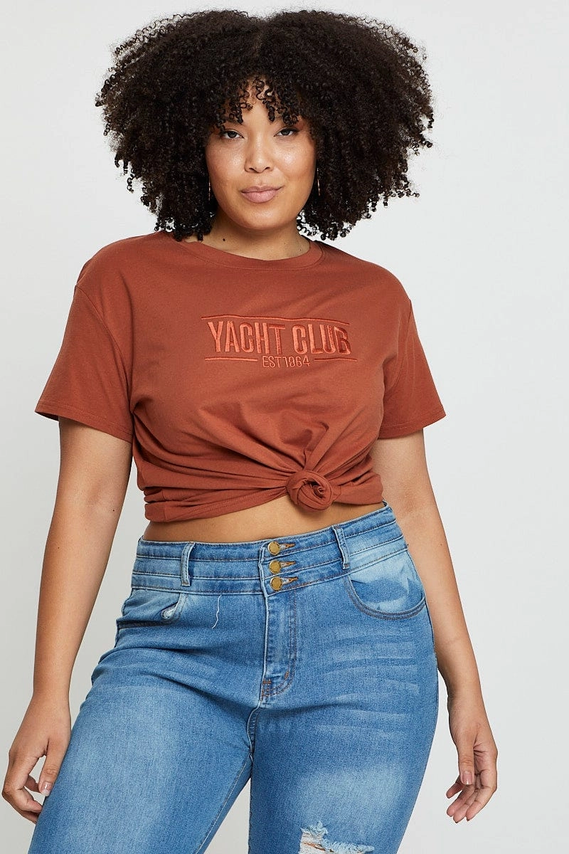 Placement Cotton T-shirt Yatch Club Embroidered Short Sleeve Fashion-Forward Look Weekend Style