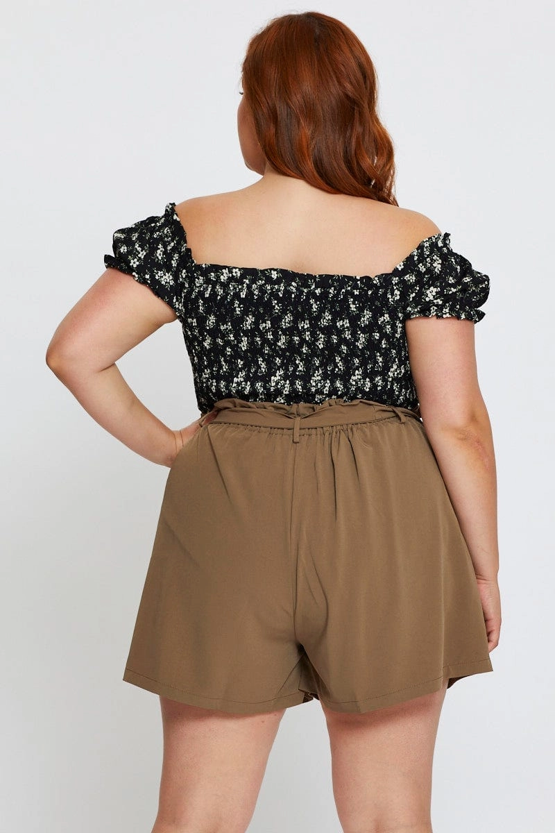 Green Shorts High Rise Elastic Waist Handmade