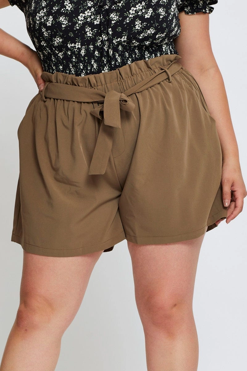 High Durability Blend Breathable Waistband Green Shorts High Rise Elastic Waist