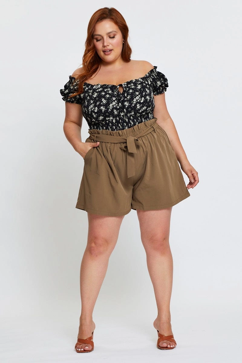 Active Layer Fit Green Shorts High Rise Elastic Waist