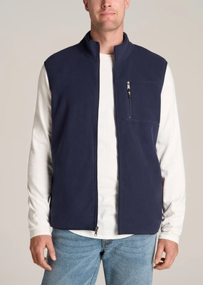 Windproof Design Core Sporty Polar Fleece Sweater Full Zip Vest for Tall Men in Regal Blue