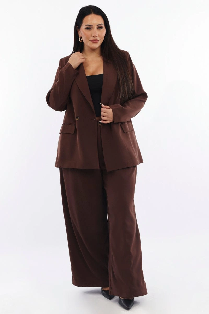 Brown Sandwash Oversized Blazer BreathableFabric