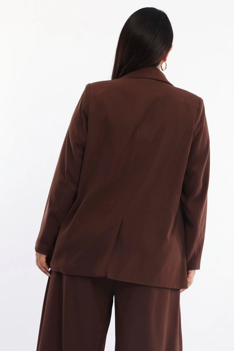 Brown Sandwash Oversized Blazer Anti Pilling Surface Treatment
