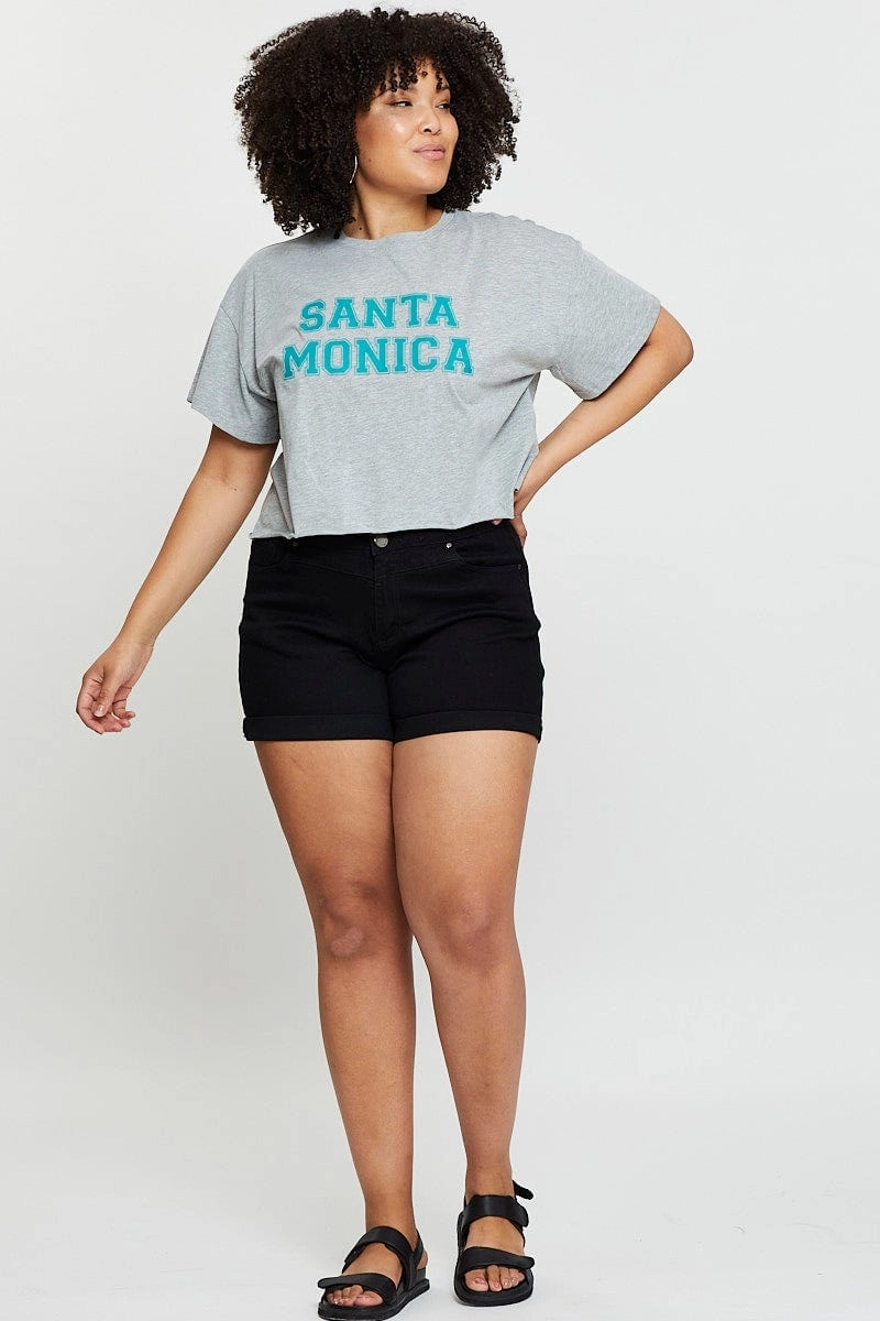 Grey Crop T-shirt Santa Monica Short Sleeve Semi Seasonal Staple