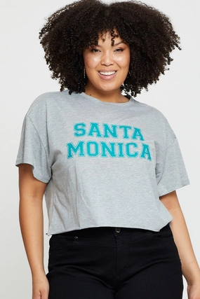 Easy Fit Grey Crop T-shirt Santa Monica Short Sleeve Semi