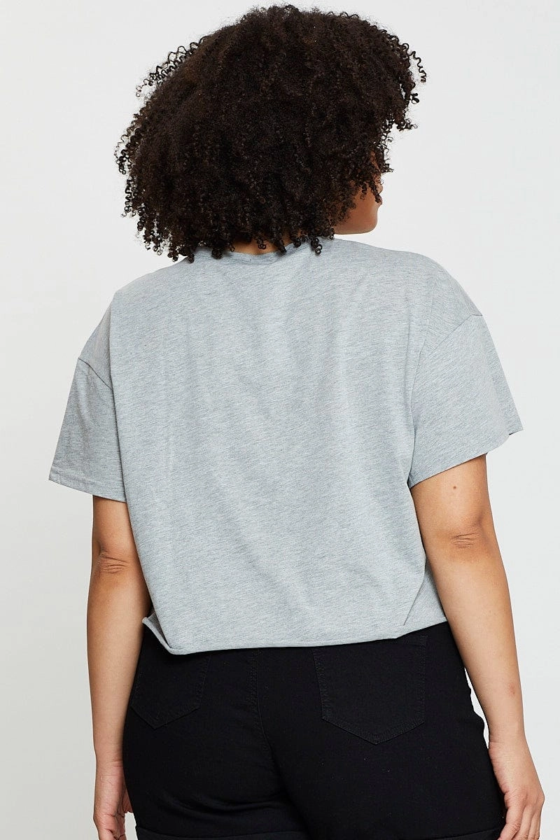 Grey Crop T-shirt Santa Monica Short Sleeve Semi Comfy and Versatile Elegant and Relaxed