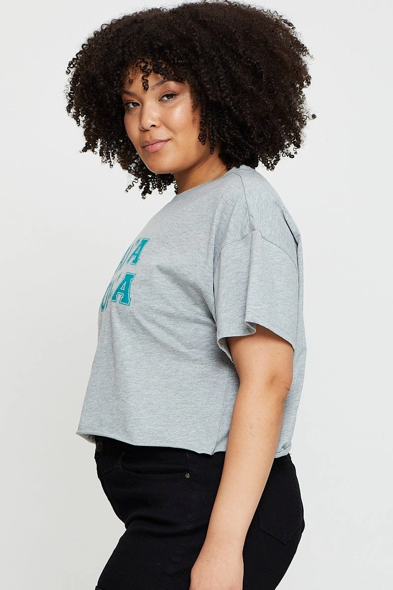 Casual Style Seasonal Outfit Grey Crop T-shirt Santa Monica Short Sleeve Semi