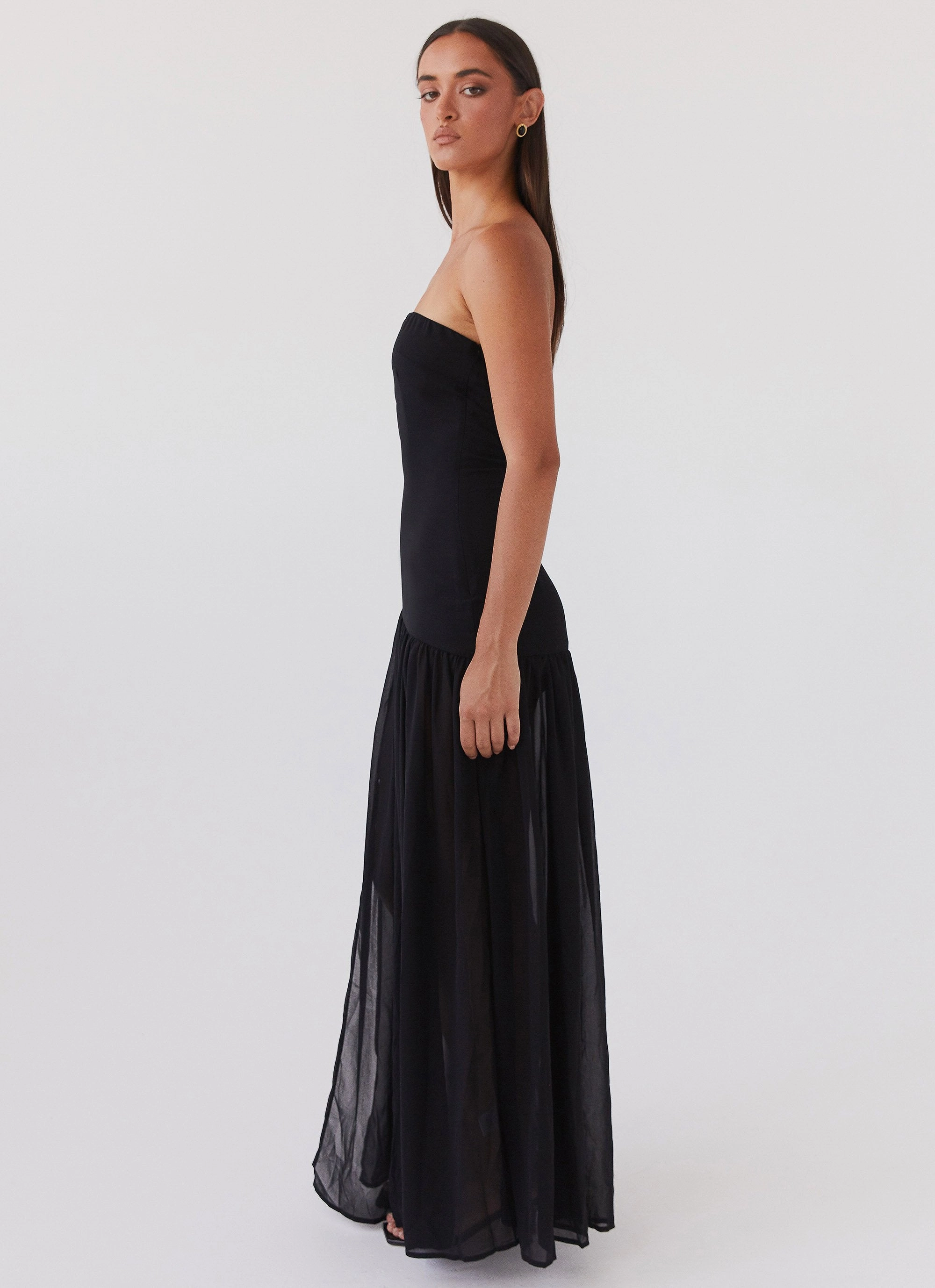 Flared shape Balanced Lines Eden Strapless Maxi Dress - Black