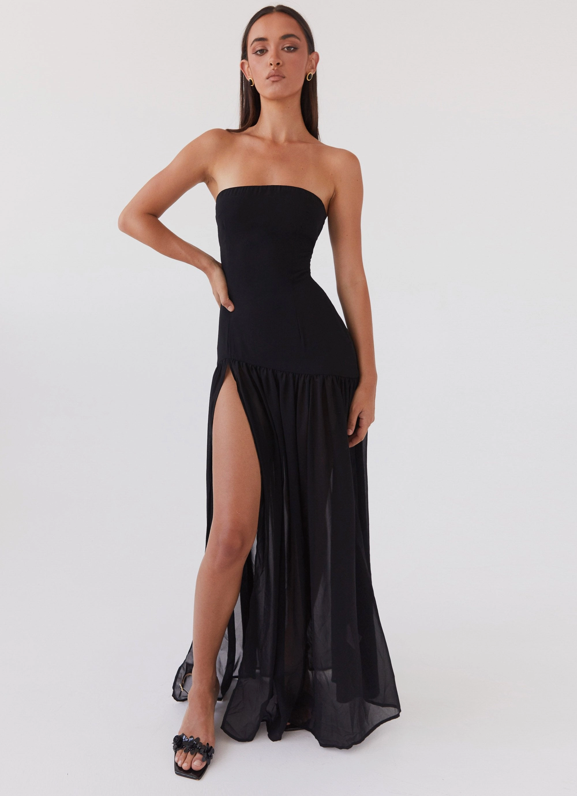 Wrap style Evening Motion Eden Strapless Maxi Dress - Black