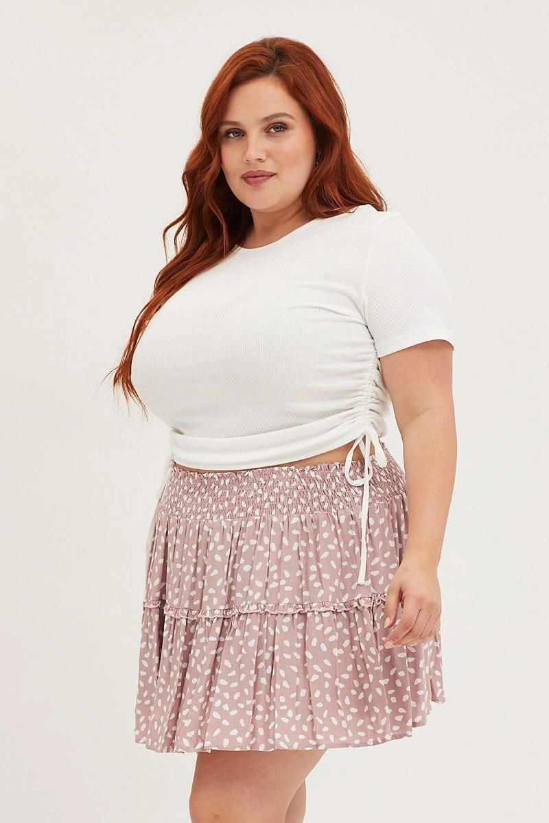 Slip Resistant Waistband Geo Print Mini Skater Skirt Ruffle Hem