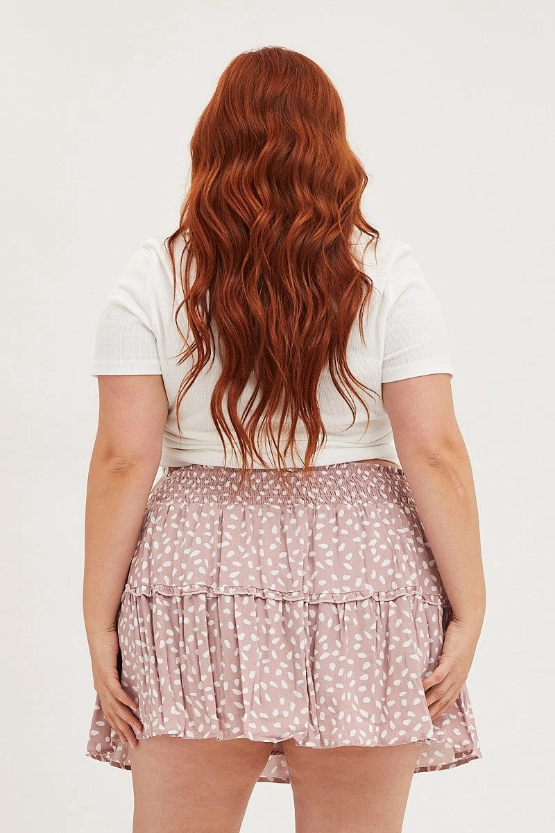 Geo Print Mini Skater Skirt Ruffle Hem Tagless label