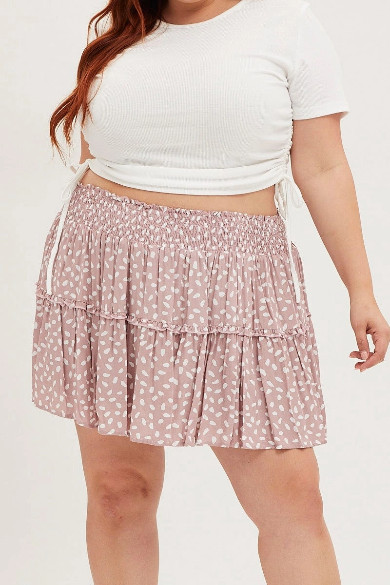 Geo Print Mini Skater Skirt Ruffle Hem Full Circle