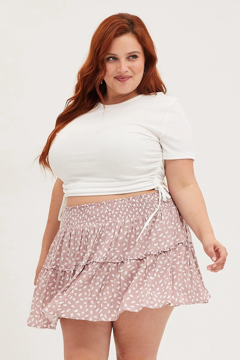 Machine wash safe Outfit Game Geo Print Mini Skater Skirt Ruffle Hem