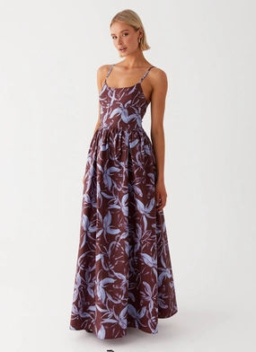 Relaxed Fit Design Flattering Fit for All Tesoro Maxi Dress - Brown Purple Floral
