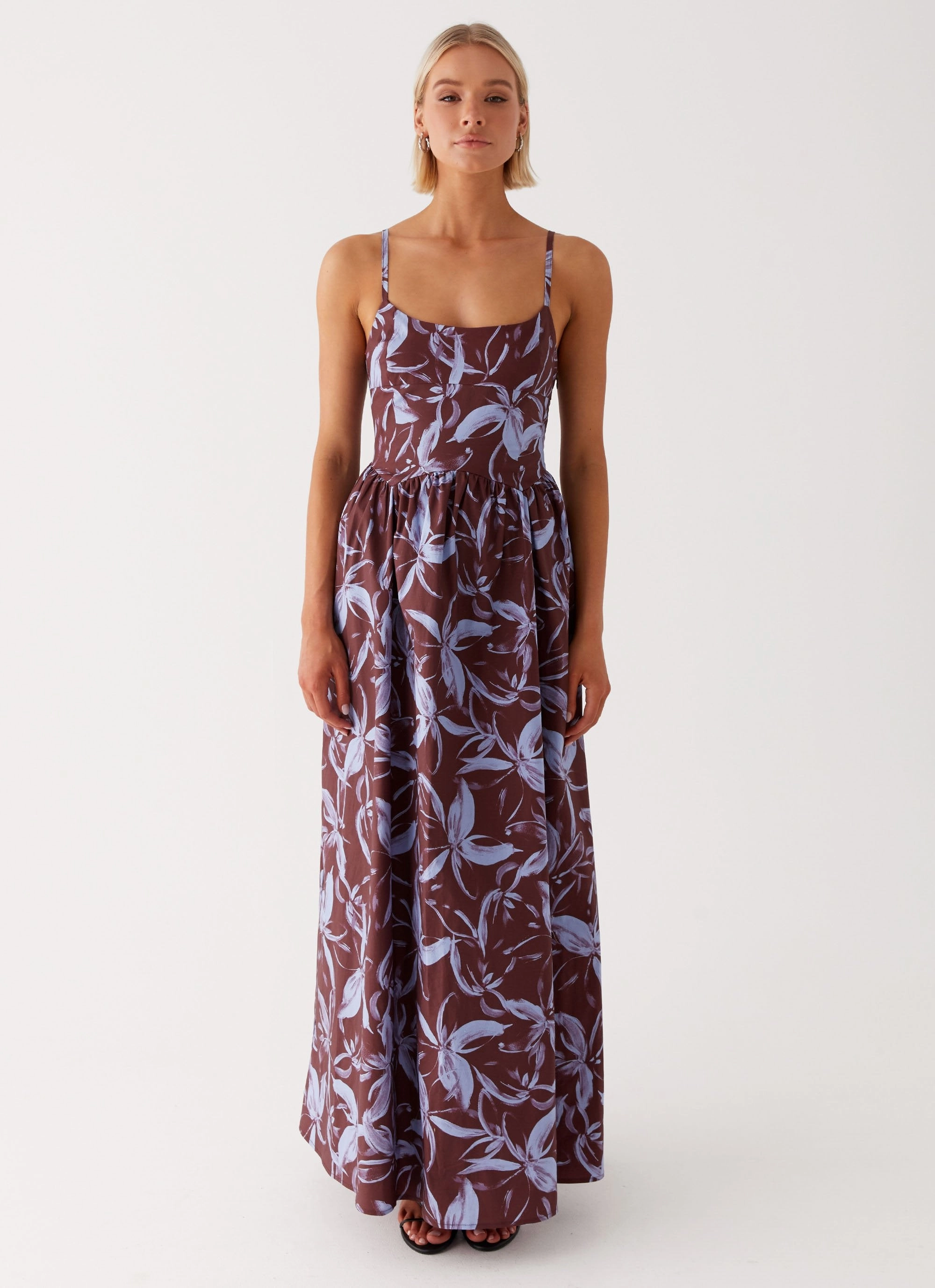 Relaxed work dress Tesoro Maxi Dress - Brown Purple Floral