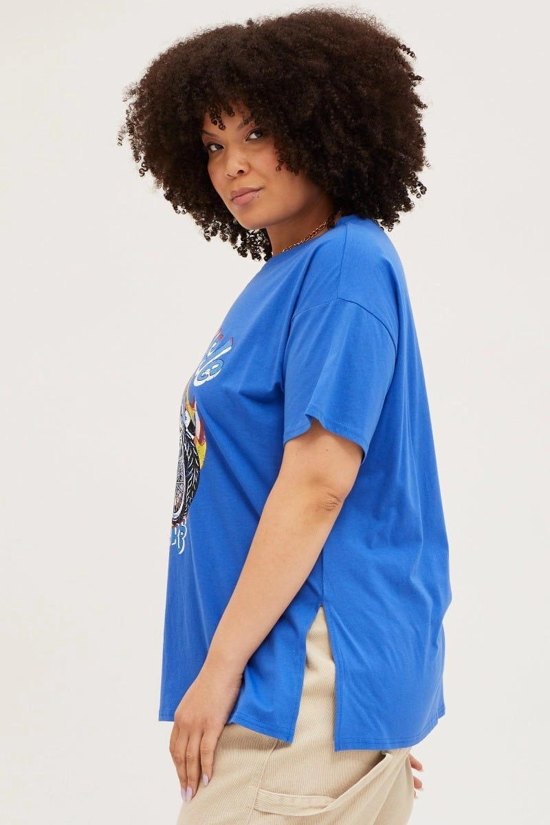 Blue Graphic T-shirt Motorcycle Short Sleeve Cotton Versatile Layering