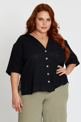 Black V-neck Shirt Short Sleeve Textured Creative Professional Cooling Mesh Lining