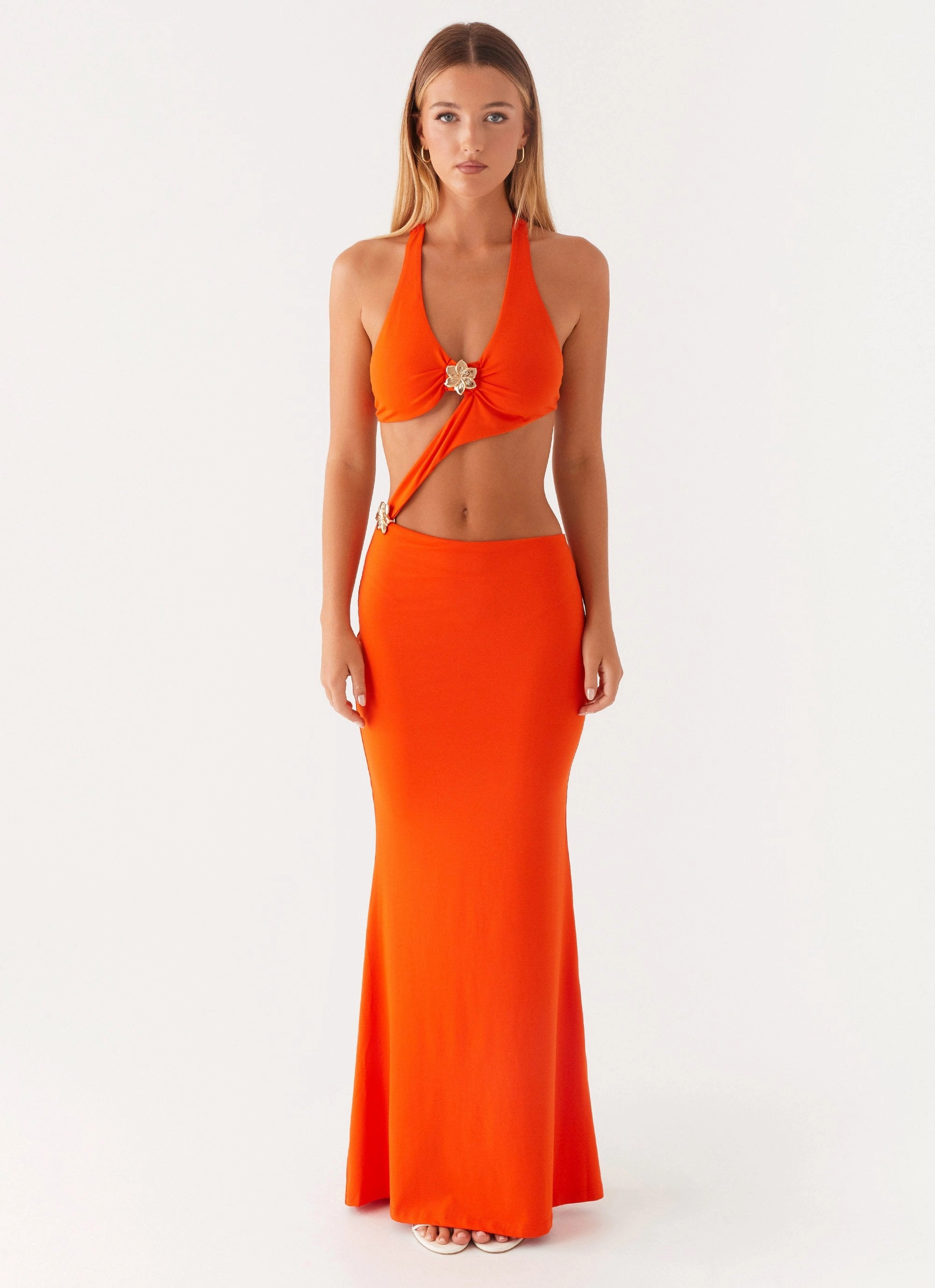 Reasons To Stay Cut Out Maxi Dress - Orange Relax Feel Cozy Layer
