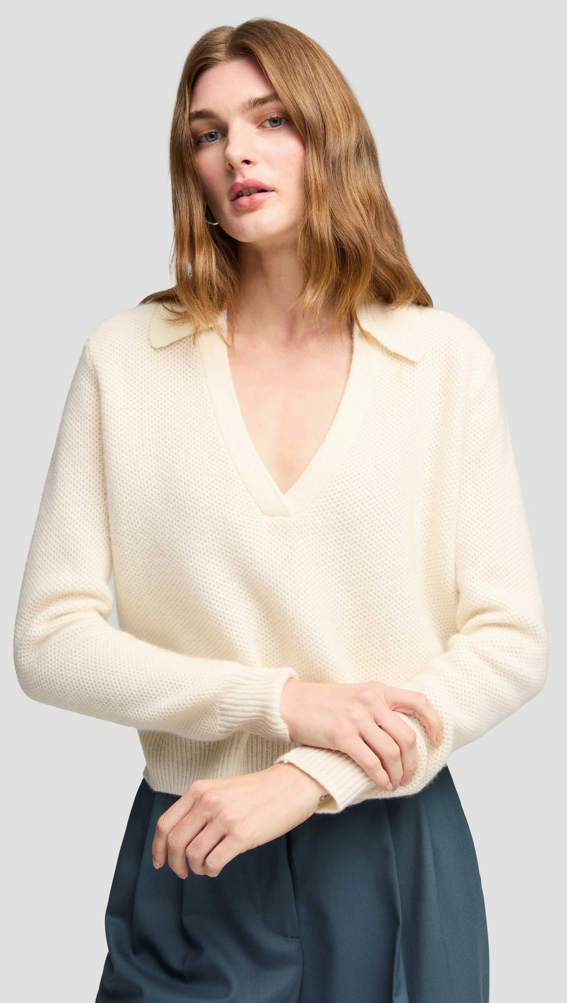 Polo Sweater in Wool Cashmere | Cream Eco Friendly Timeless Minimal