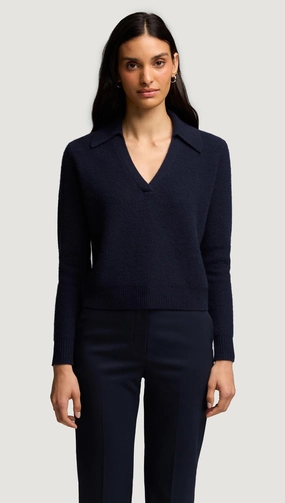 Cozy Mood Polo Sweater in Wool Cashmere | Navy