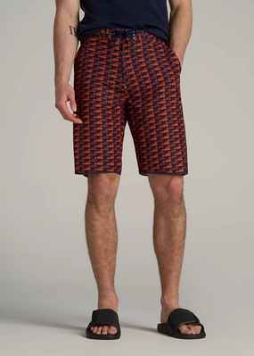 Hi-Tide Scallop Board Shorts for Tall Men in Bright Orange Geometric Wide Leg Silhouette Odor Resistant Finish