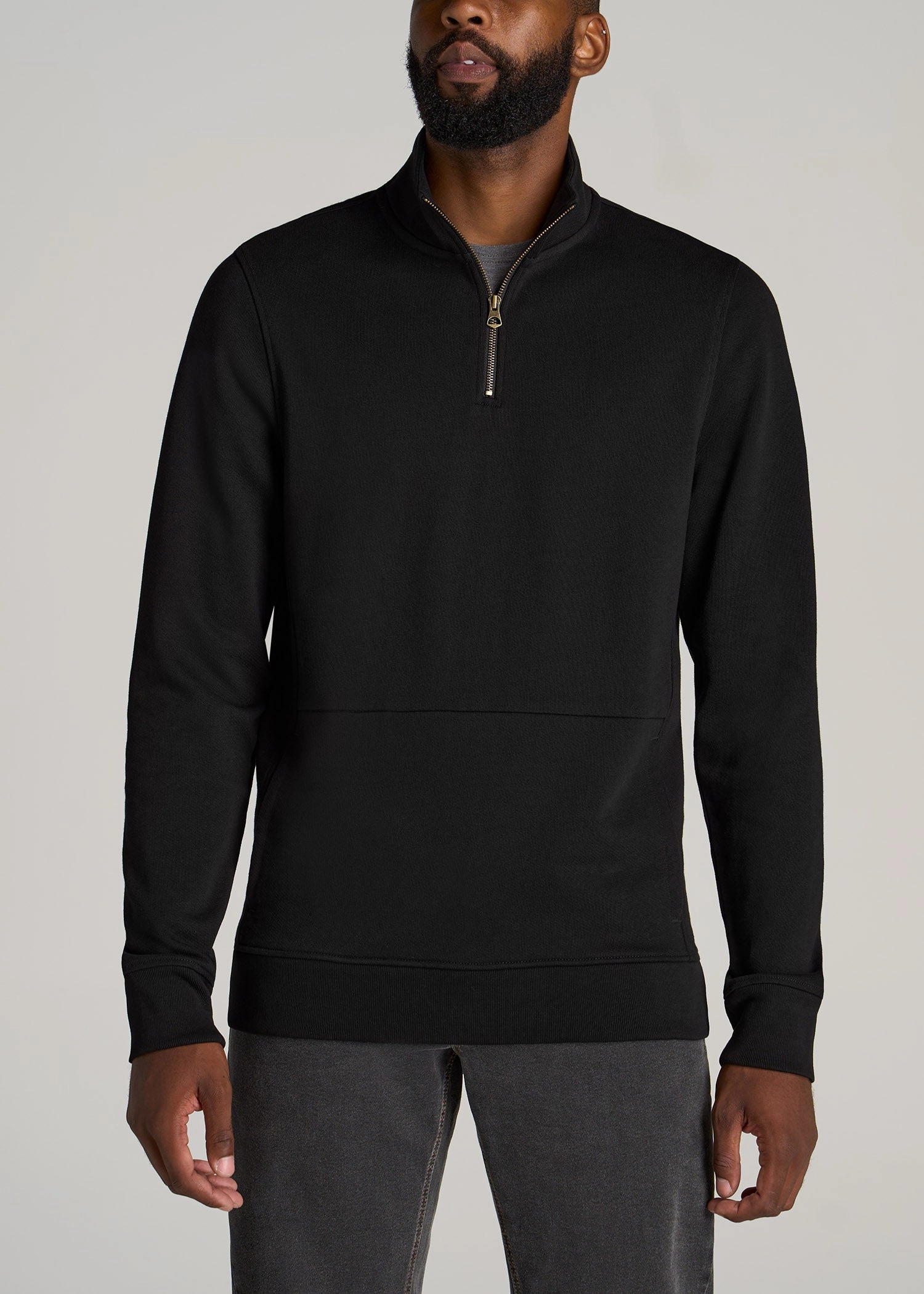product herringbone texture Urban Comfort LJ&S Heavyweight Quarter-Zip Men's Tall Pullover in Vintage Black