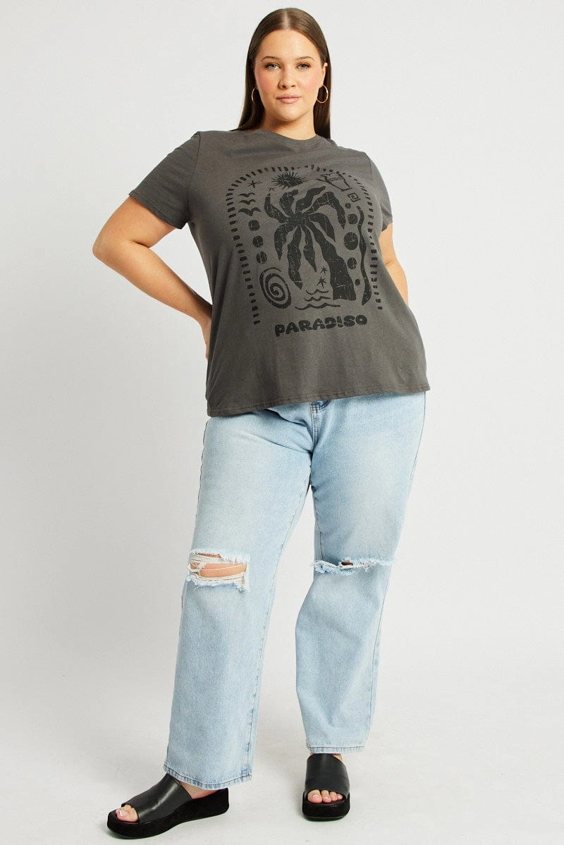 Layer Ready Comfy Fit Wear Grey Graphic T Shirt Short Sleeve Crew Neck