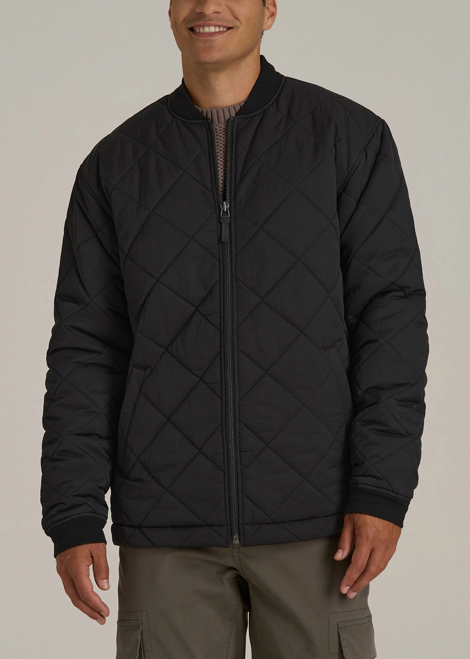 Quilted Jacket for Tall Men in Black ErgonomicFit Fade Resistant Dye