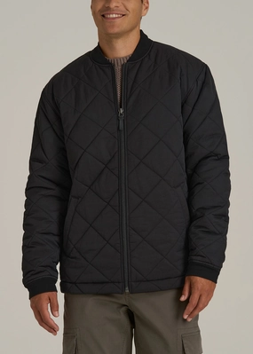 Quilted Jacket for Tall Men in Black Zippered Vents Midweight Layer