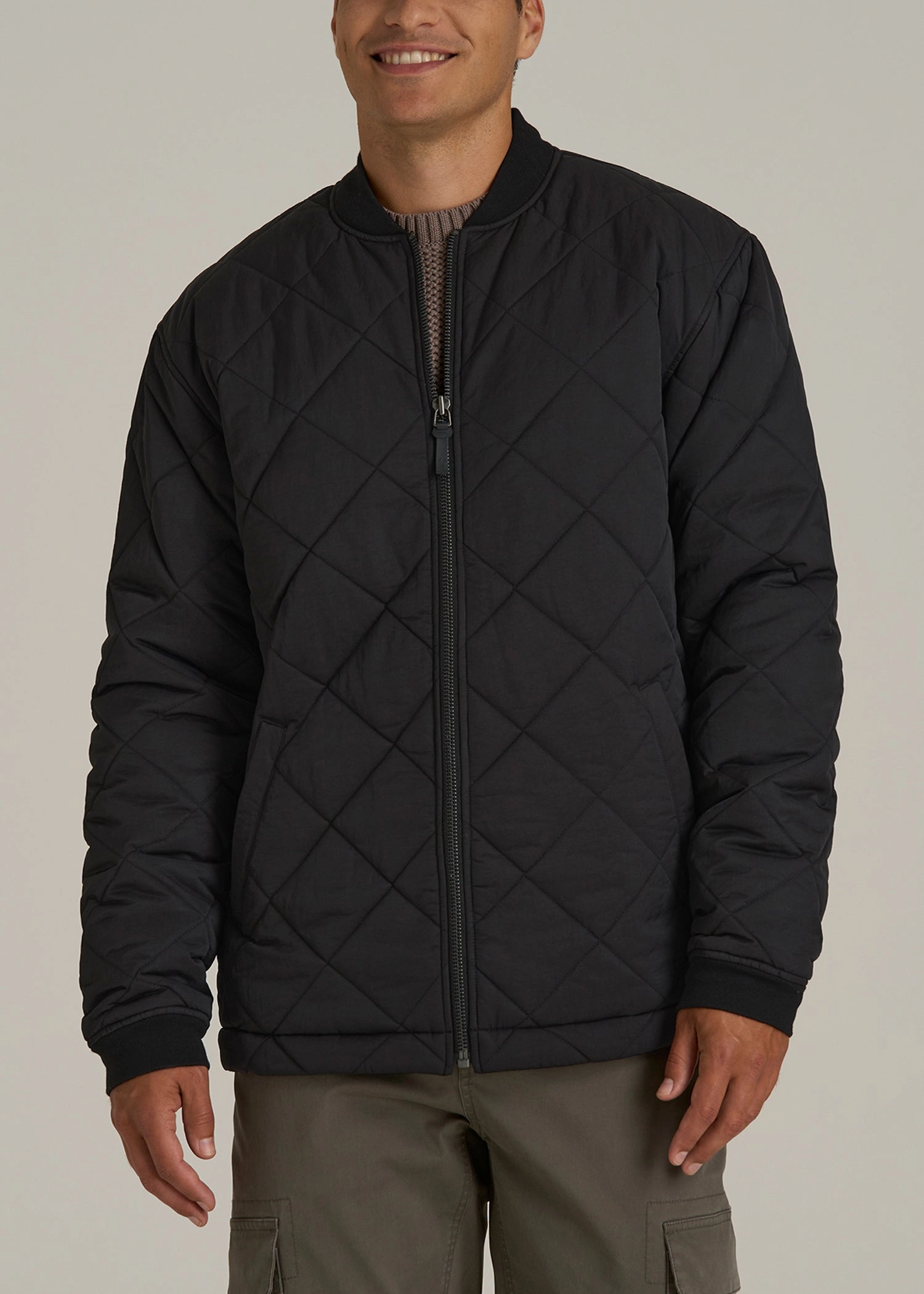 Good Material Quilted Jacket for Tall Men in Black
