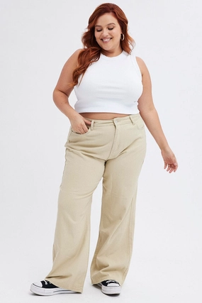 Road Trip Casual Friday Home Comfort Beige Wide Leg Denim Jeans High Rise