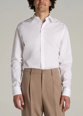 Compression Fit Technology EasyCareFabric Premium Dress Shirt for Tall Men in White Dobby