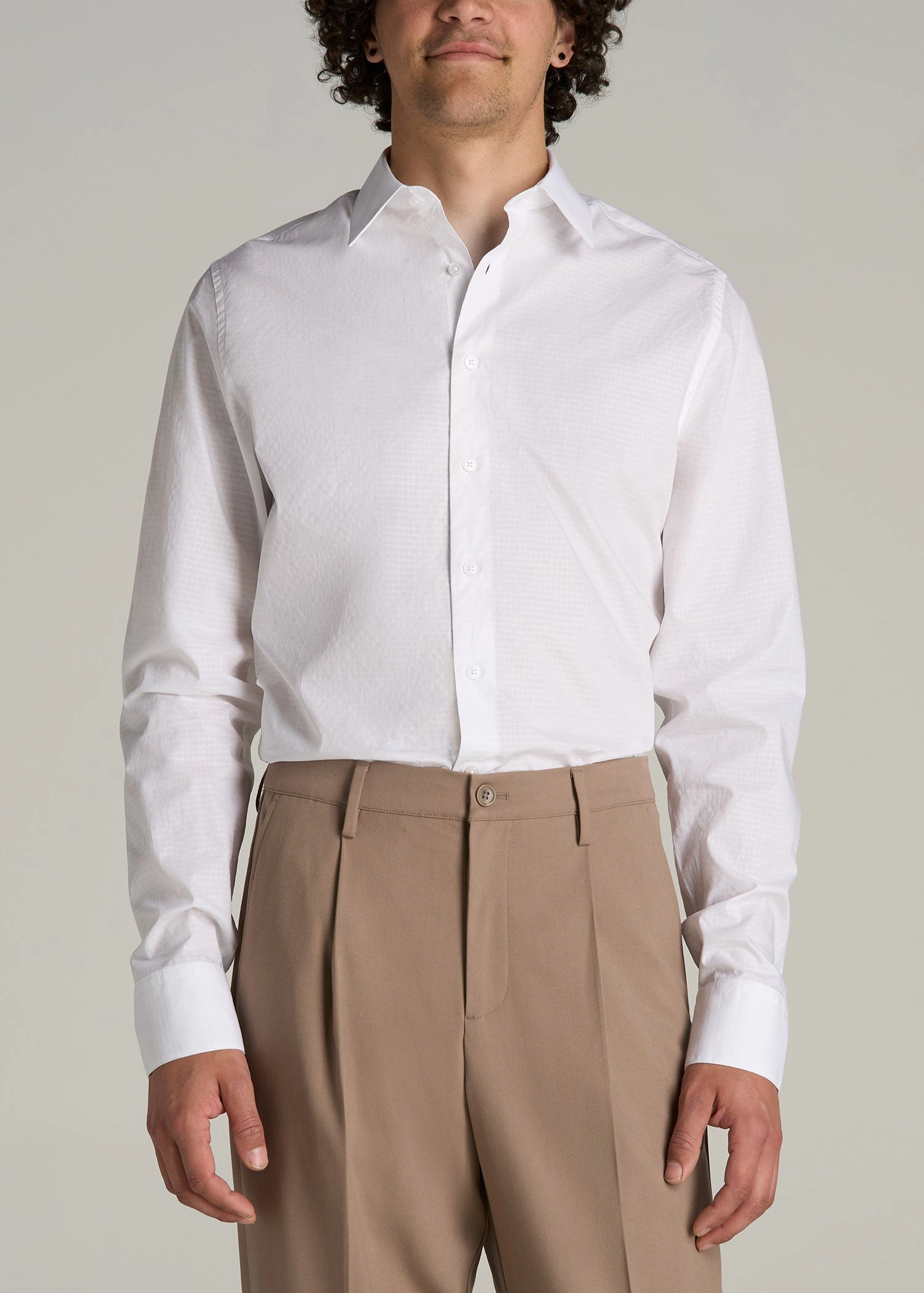 Compression Fit Technology EasyCareFabric Premium Dress Shirt for Tall Men in White Dobby