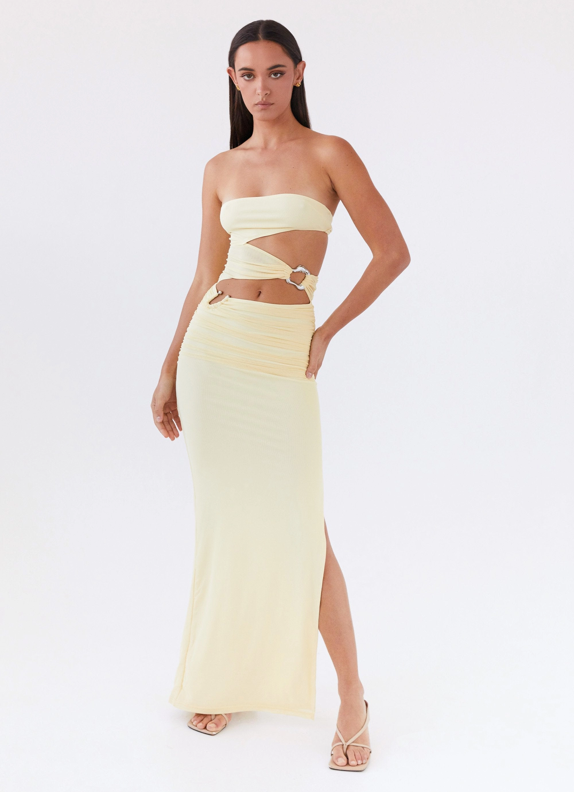 All Occasion Into Pieces Mesh Maxi Dress - Lemon