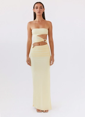 Into Pieces Mesh Maxi Dress - Lemon Light Motion