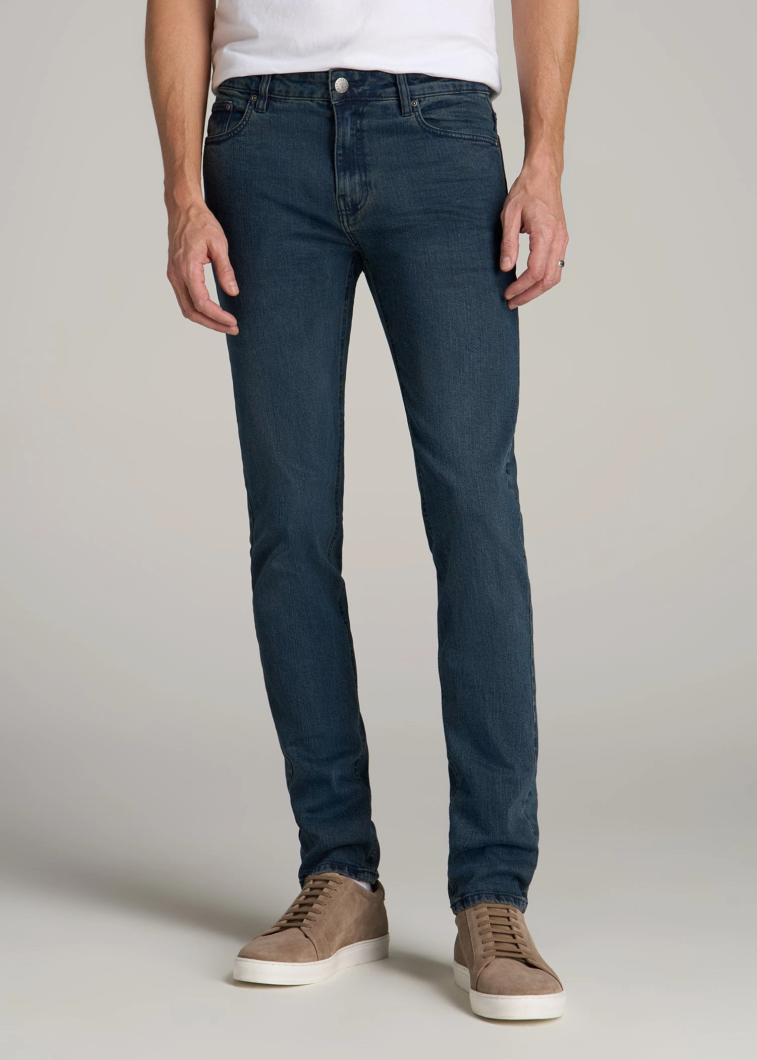 Dylan Slim Fit Jeans for Tall Men in Coastal Blue Neutral Fabric Effortless Waist