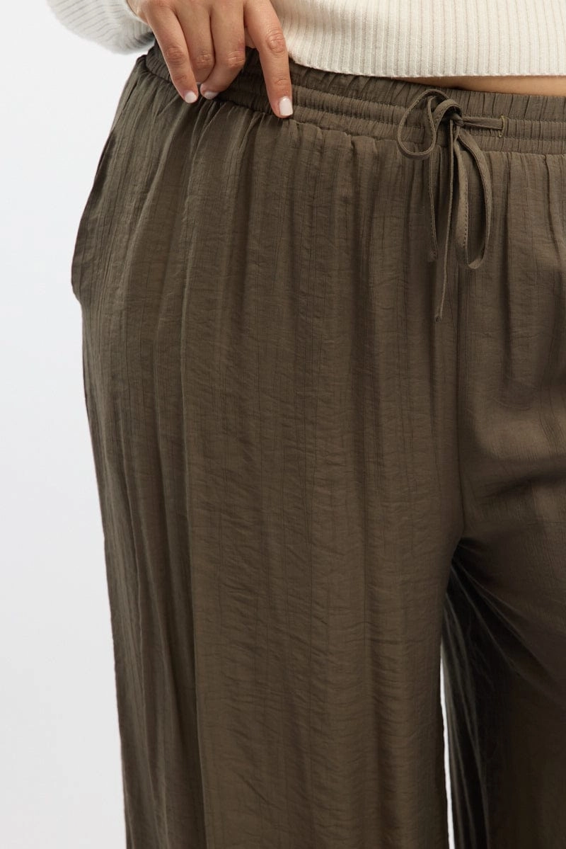 Chic Look QuickDryTech Brown Tie Waist Textured Wide Leg Pants