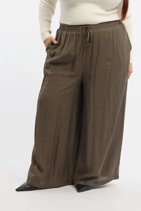Stylish Wear Durable Hemming Brown Tie Waist Textured Wide Leg Pants