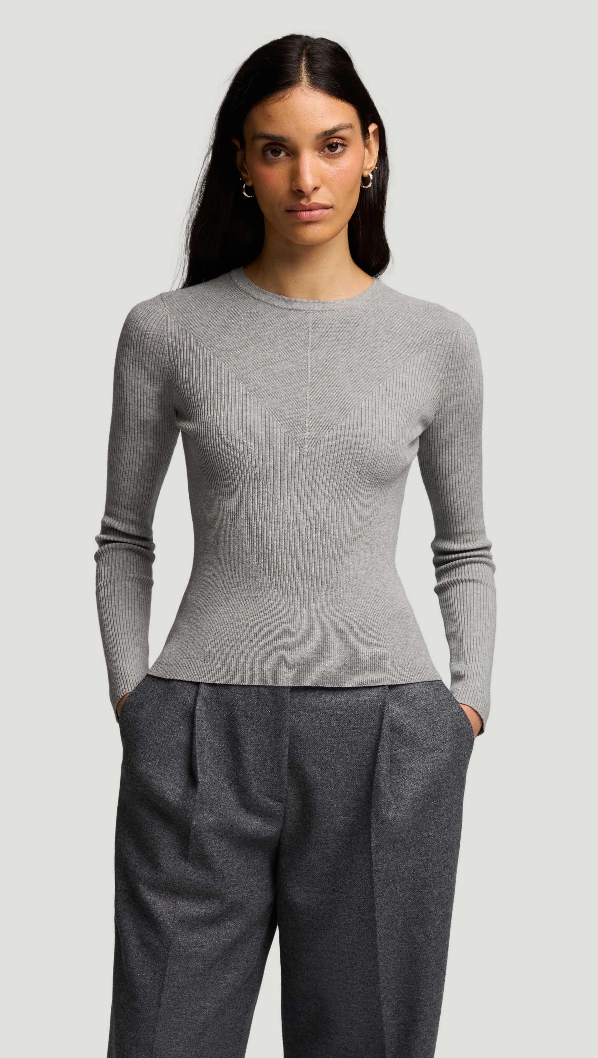 product loop stability Knit Longsleeve Crew in Stretch Wool | Light Grey