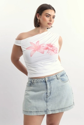 White One Shoulder Top Supersoft Organic Cotton Blend