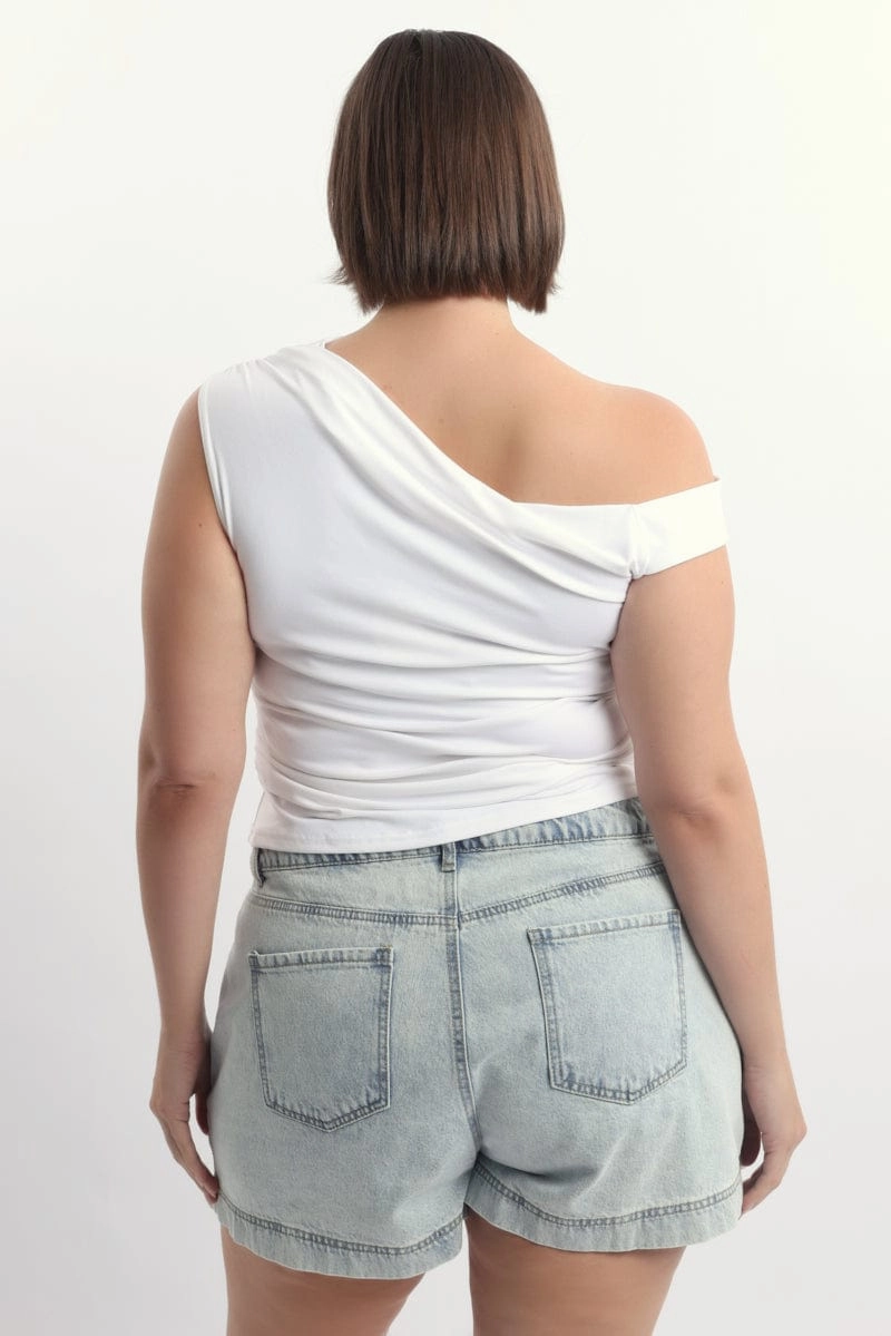 Comfortable Style White One Shoulder Top Supersoft