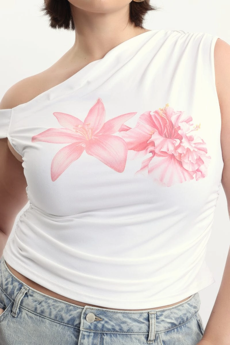 White One Shoulder Top Supersoft Valentine's Day