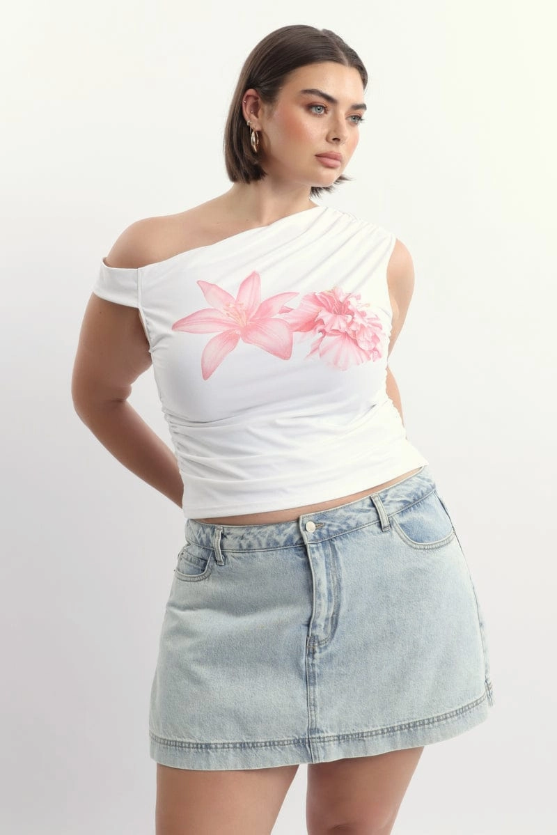 White One Shoulder Top Supersoft Organic Cotton Blend