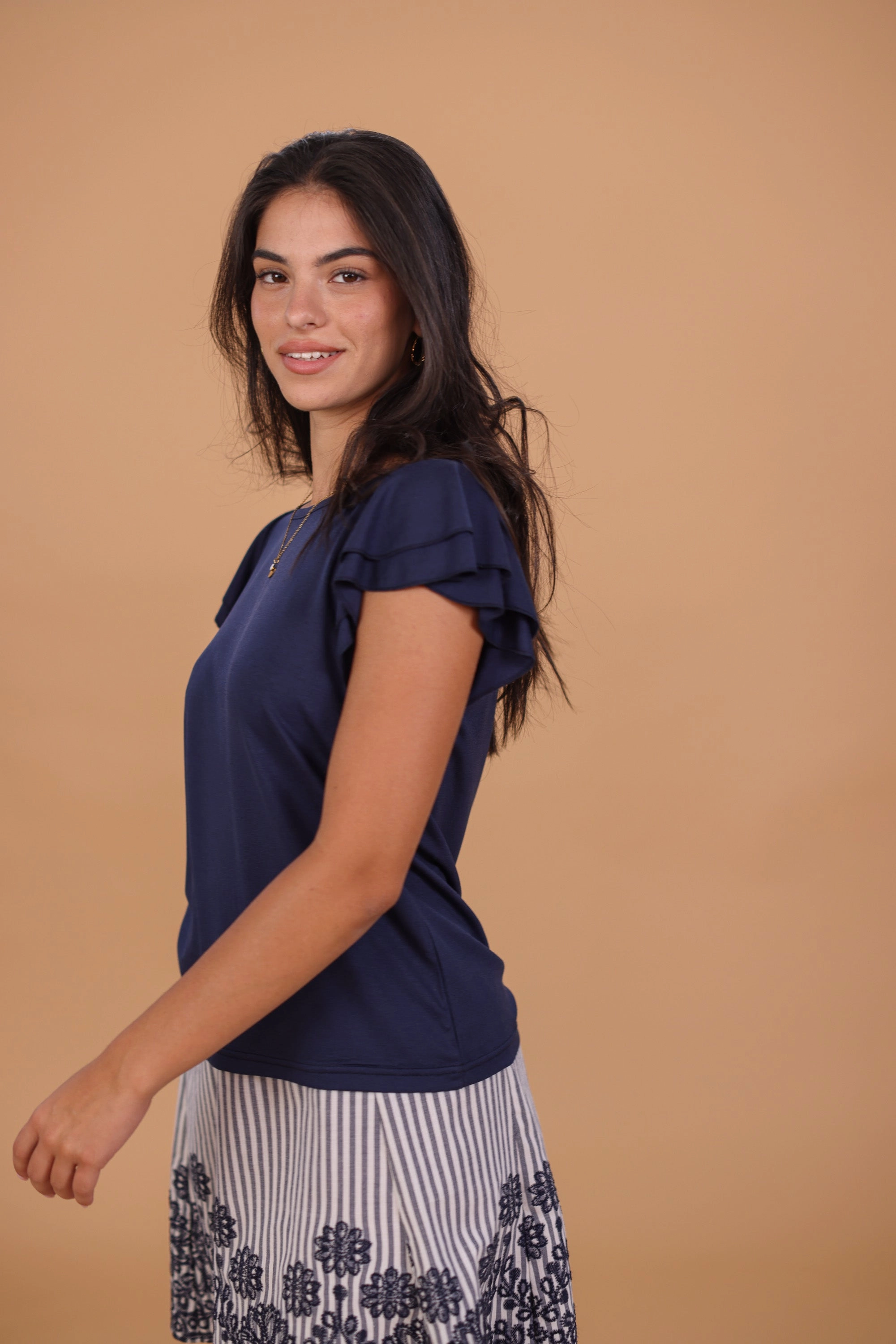 Stretchable Blend Reinforced Seam Technique Top Odile Navy