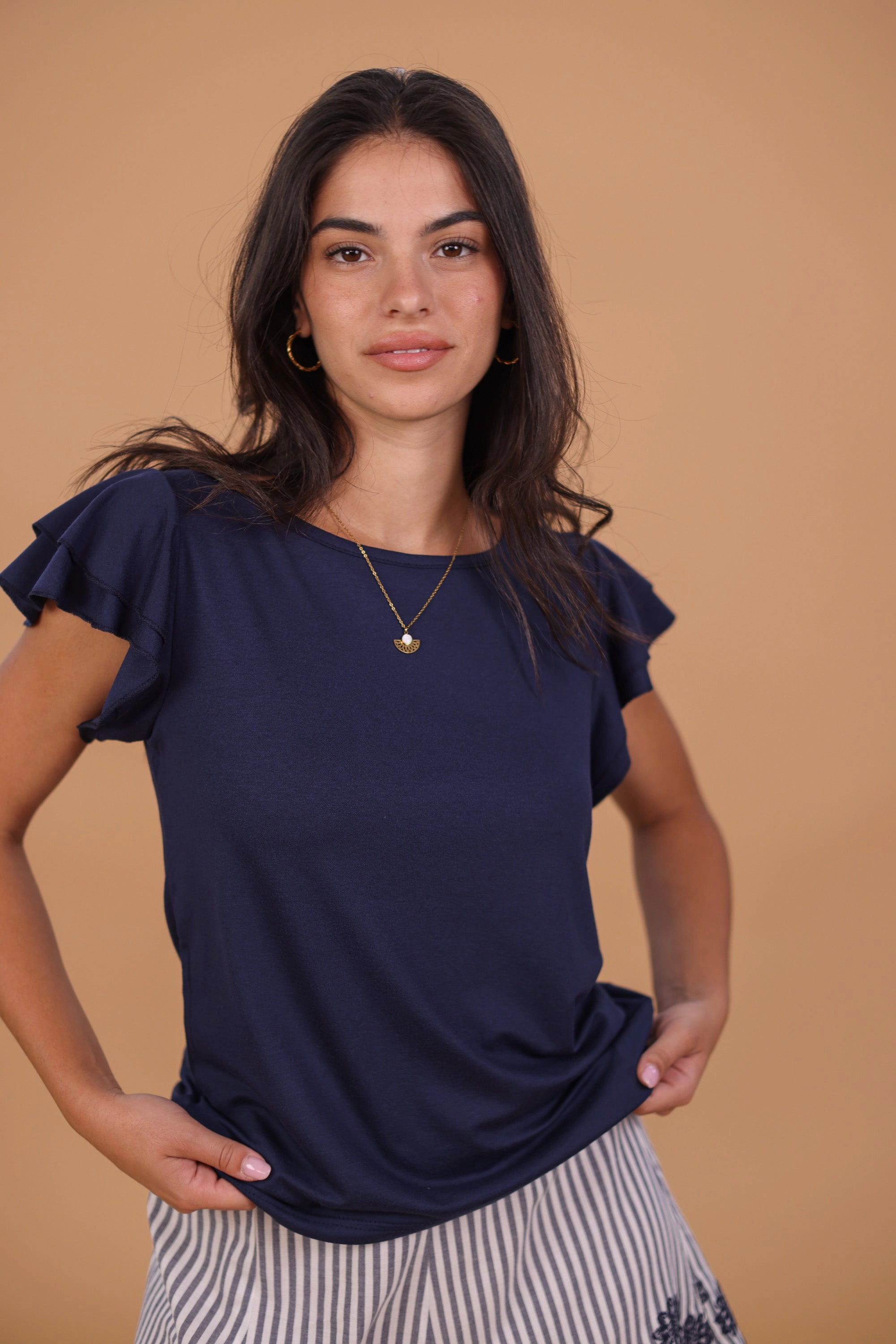Top Odile Navy EcoFriendlyTexture Basic Wardrobe